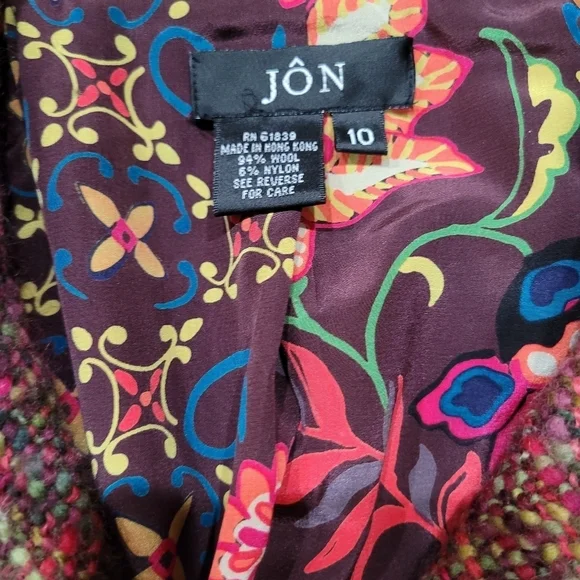 Floral Plaid Wool Blend Women's Blazer Size10 Fringe Classic Jacket - Picture 12 of 15